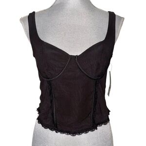 No Boundaries Black Corset-Style Tank Top with Lace Trim